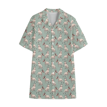 Laurel Green Bull Terrier Pattern Print Cotton Hawaiian Shirt