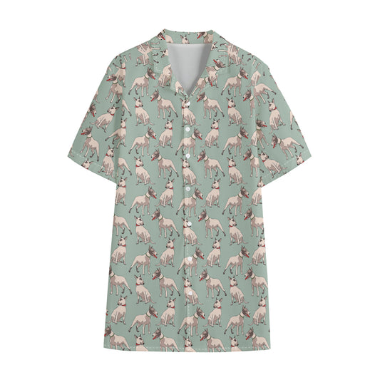 Laurel Green Bull Terrier Pattern Print Cotton Hawaiian Shirt