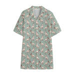 Laurel Green Bull Terrier Pattern Print Cotton Hawaiian Shirt