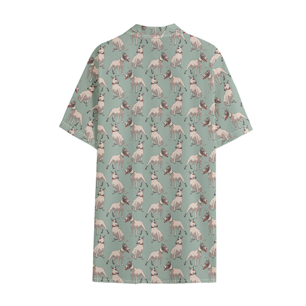 Laurel Green Bull Terrier Pattern Print Cotton Hawaiian Shirt