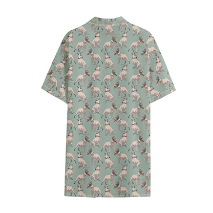 Laurel Green Bull Terrier Pattern Print Cotton Hawaiian Shirt