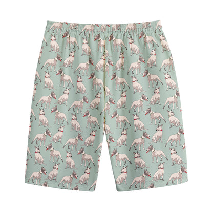 Laurel Green Bull Terrier Pattern Print Cotton Shorts