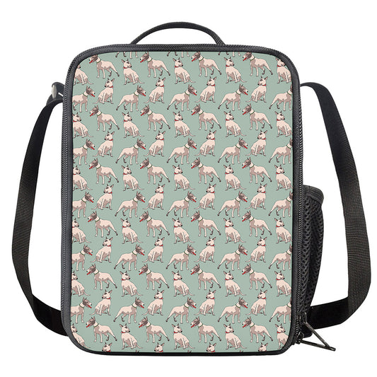 Laurel Green Bull Terrier Pattern Print Crossbody Lunch Bag