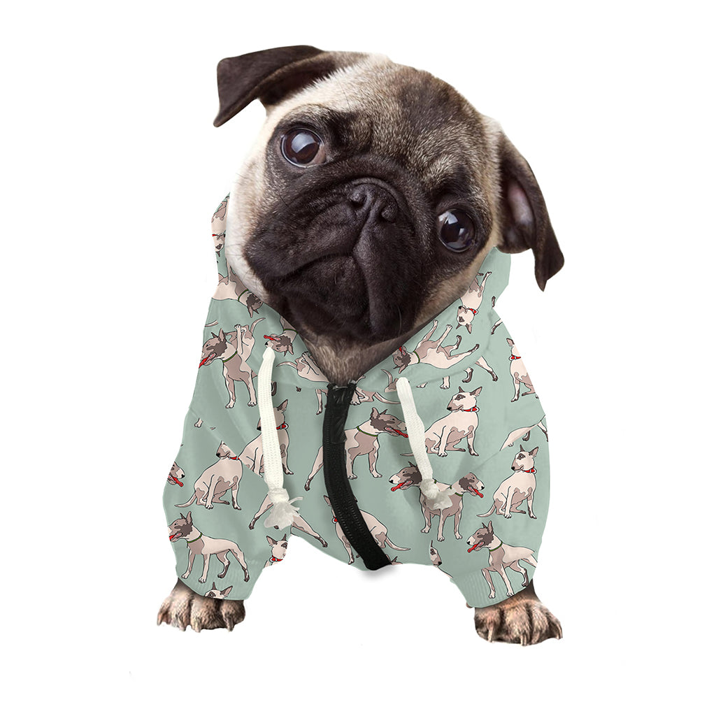 Laurel Green Bull Terrier Pattern Print Dog Zip Up Hoodie