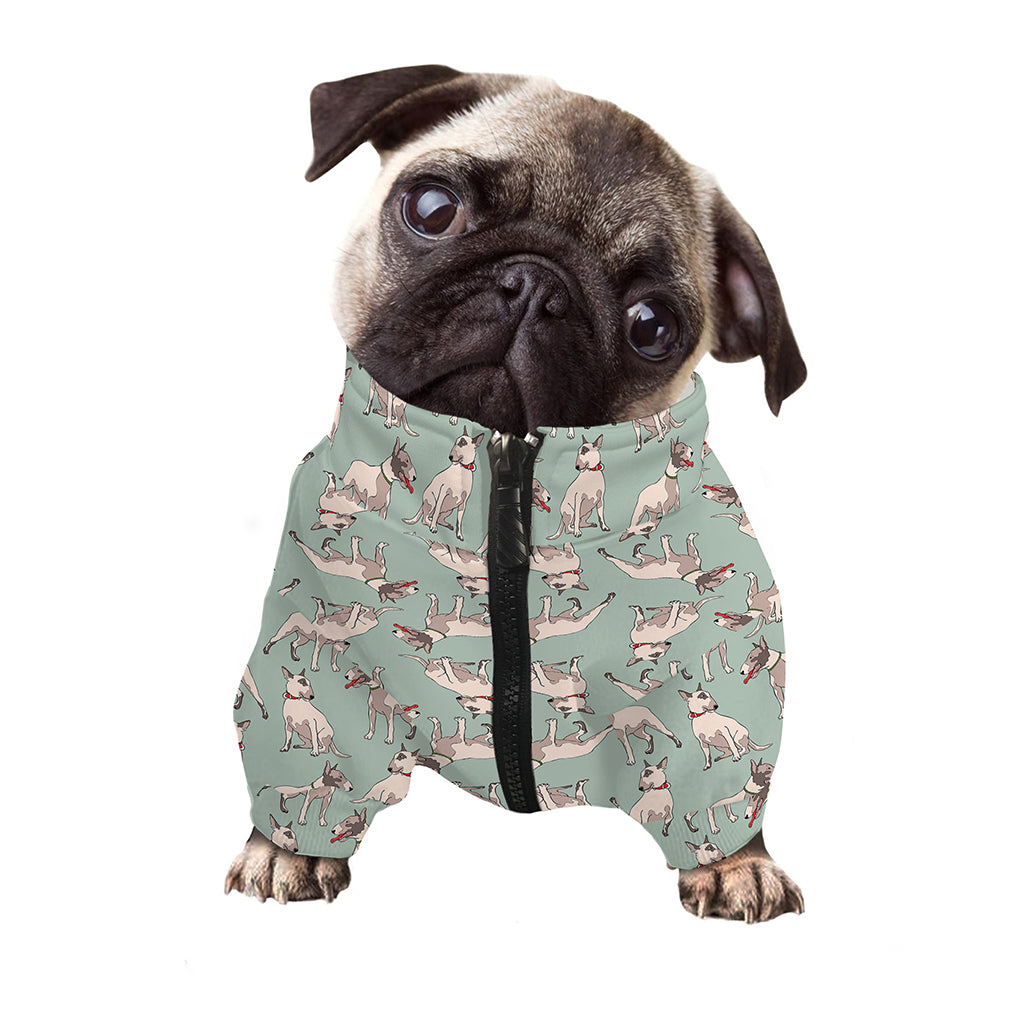 Laurel Green Bull Terrier Pattern Print Dog Zip Up Jacket