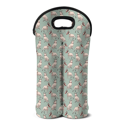 Laurel Green Bull Terrier Pattern Print Double Neoprene Wine Tote