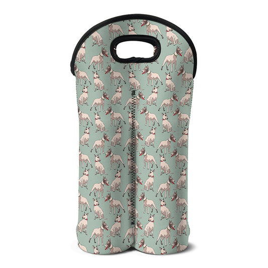 Laurel Green Bull Terrier Pattern Print Double Neoprene Wine Tote