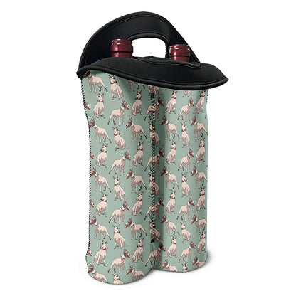 Laurel Green Bull Terrier Pattern Print Double Neoprene Wine Tote