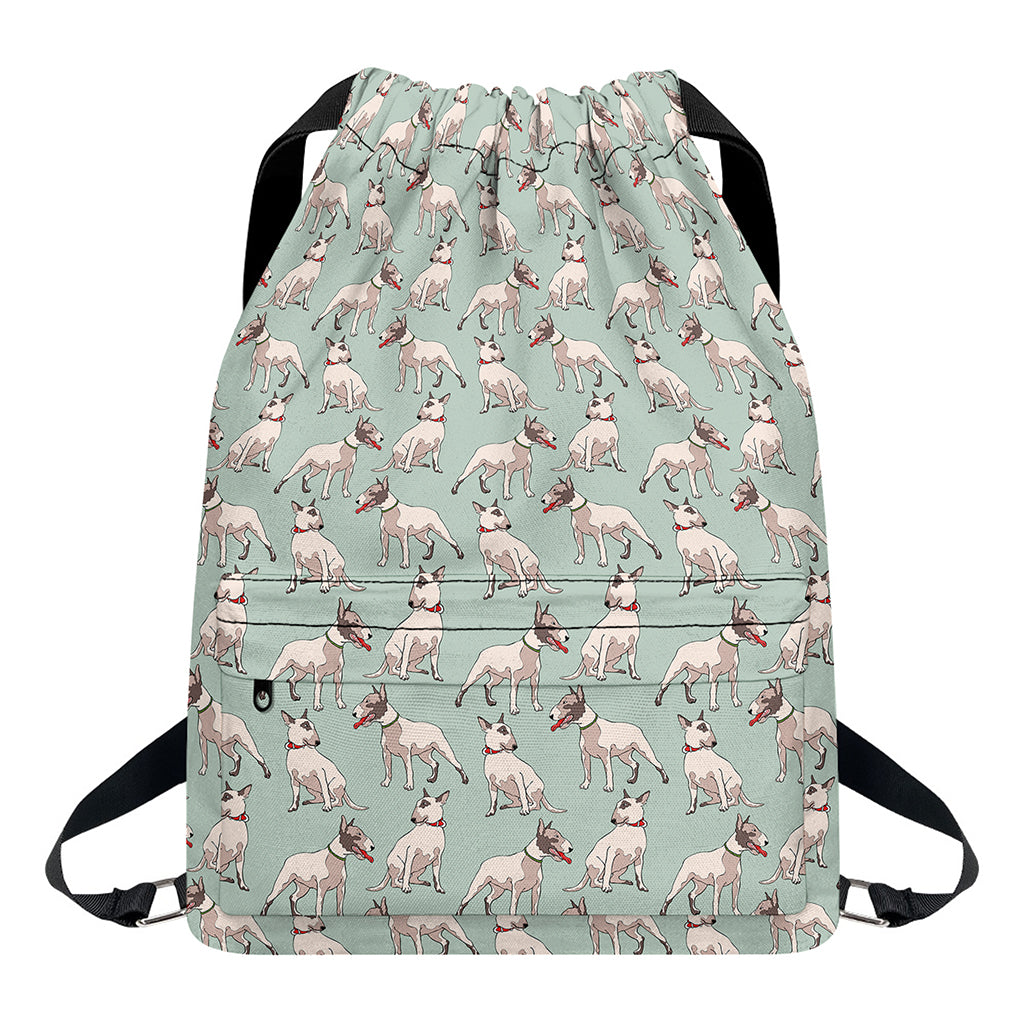 Laurel Green Bull Terrier Pattern Print Drawstring Backpack