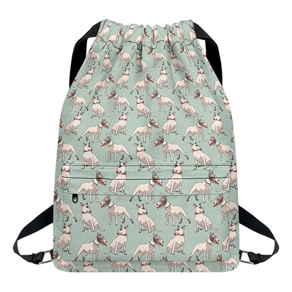 Laurel Green Bull Terrier Pattern Print Drawstring Backpack