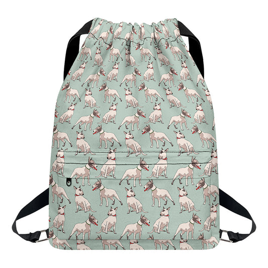 Laurel Green Bull Terrier Pattern Print Drawstring Backpack
