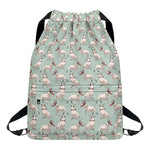 Laurel Green Bull Terrier Pattern Print Drawstring Backpack