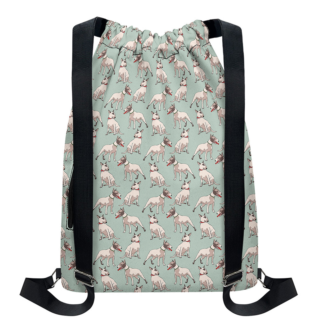 Laurel Green Bull Terrier Pattern Print Drawstring Backpack
