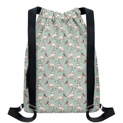 Laurel Green Bull Terrier Pattern Print Drawstring Backpack