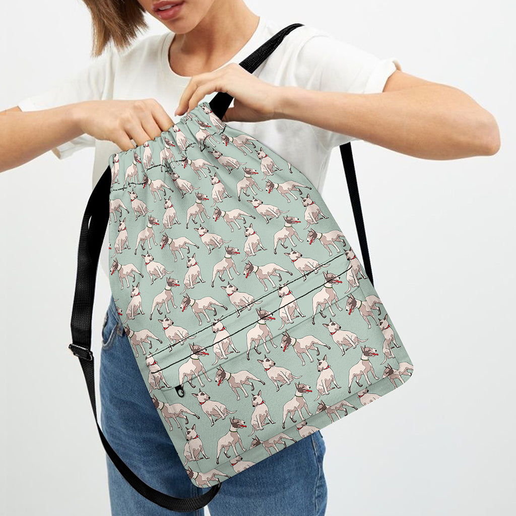 Laurel Green Bull Terrier Pattern Print Drawstring Backpack