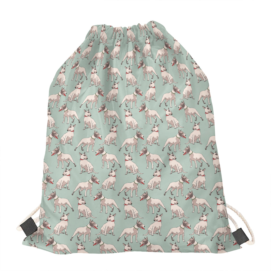 Laurel Green Bull Terrier Pattern Print Drawstring Bag