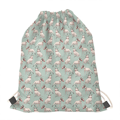 Laurel Green Bull Terrier Pattern Print Drawstring Bag