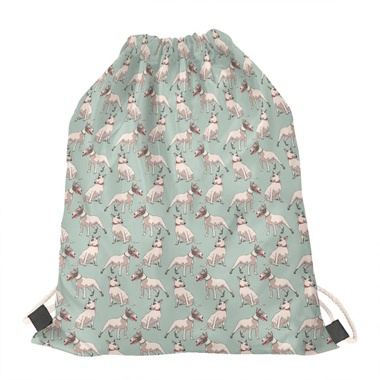 Laurel Green Bull Terrier Pattern Print Drawstring Bag