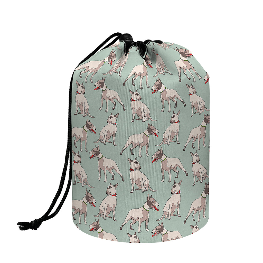 Laurel Green Bull Terrier Pattern Print Drawstring Makeup Bag