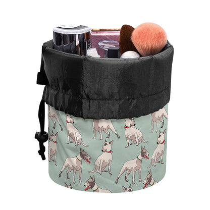 Laurel Green Bull Terrier Pattern Print Drawstring Makeup Bag