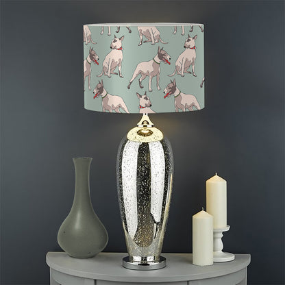 Laurel Green Bull Terrier Pattern Print Drum Lamp Shade
