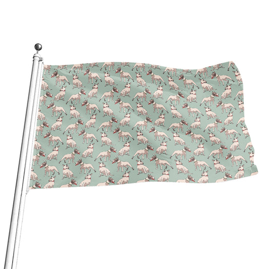 Laurel Green Bull Terrier Pattern Print Flag