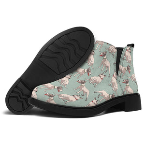 Laurel Green Bull Terrier Pattern Print Flat Ankle Boots