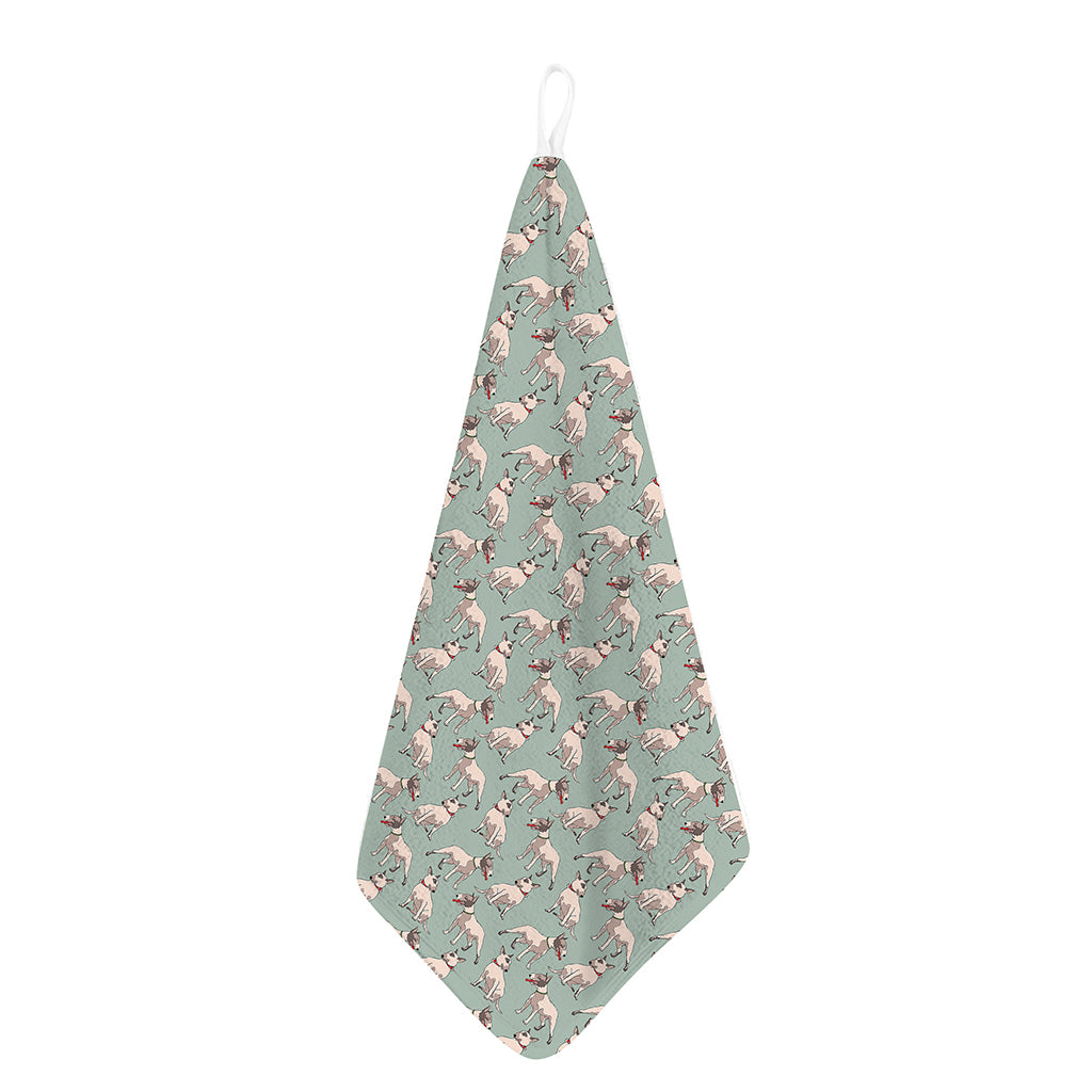 Laurel Green Bull Terrier Pattern Print Hand Towel