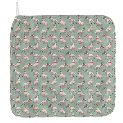 Laurel Green Bull Terrier Pattern Print Hand Towel