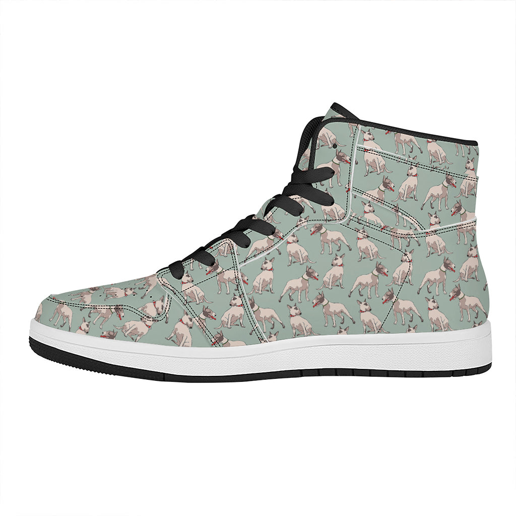 Laurel Green Bull Terrier Pattern Print High Top Leather Sneakers