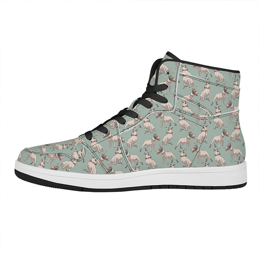 Laurel Green Bull Terrier Pattern Print High Top Leather Sneakers