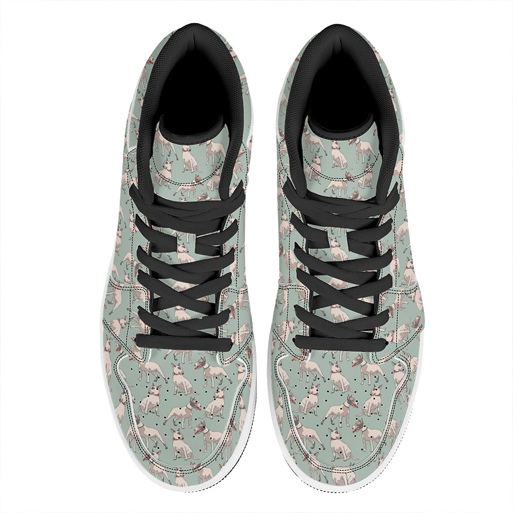 Laurel Green Bull Terrier Pattern Print High Top Leather Sneakers