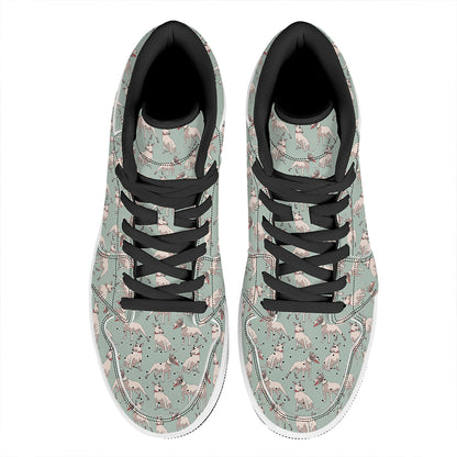 Laurel Green Bull Terrier Pattern Print High Top Leather Sneakers