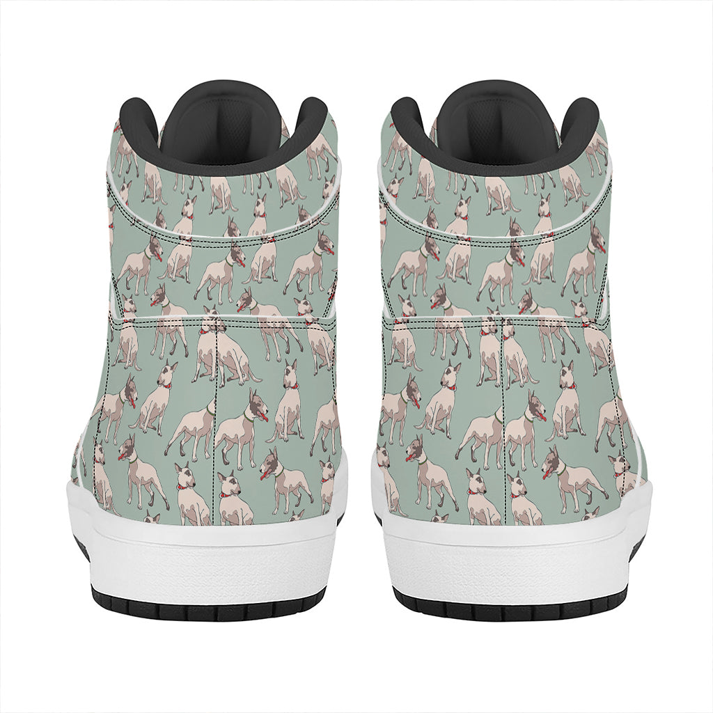 Laurel Green Bull Terrier Pattern Print High Top Leather Sneakers