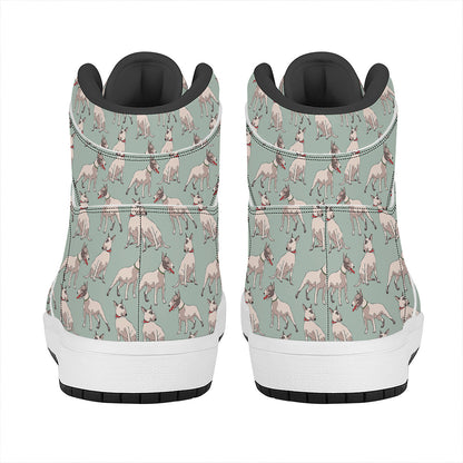 Laurel Green Bull Terrier Pattern Print High Top Leather Sneakers