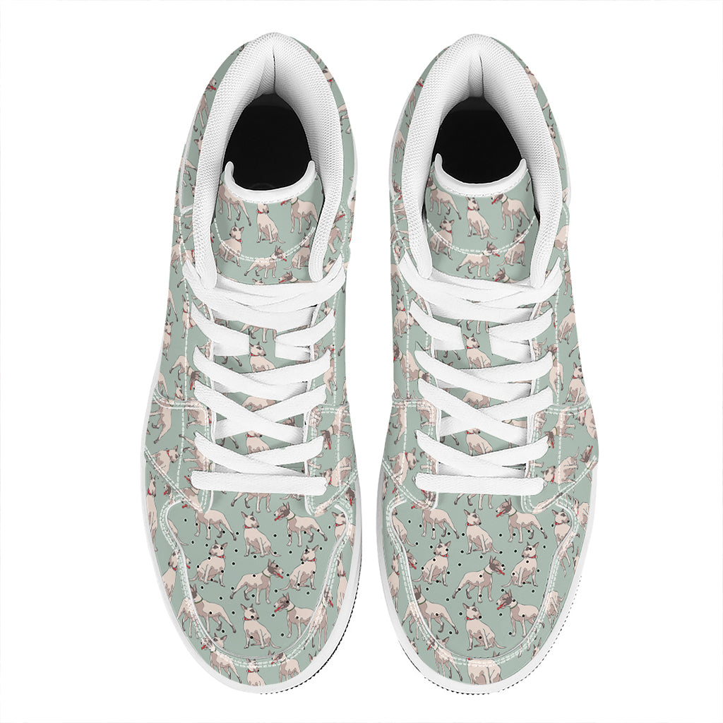 Laurel Green Bull Terrier Pattern Print High Top Leather Sneakers
