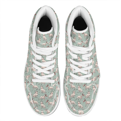 Laurel Green Bull Terrier Pattern Print High Top Leather Sneakers