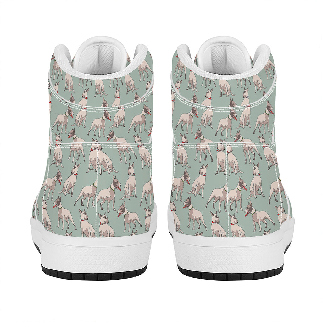 Laurel Green Bull Terrier Pattern Print High Top Leather Sneakers