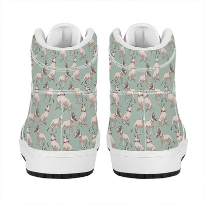 Laurel Green Bull Terrier Pattern Print High Top Leather Sneakers