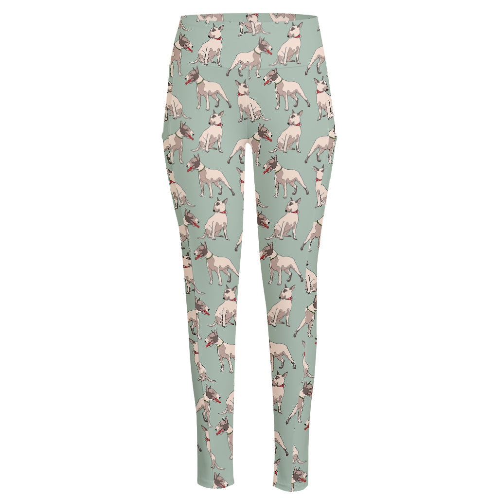 Laurel Green Bull Terrier Pattern Print High-Waisted Pocket Leggings