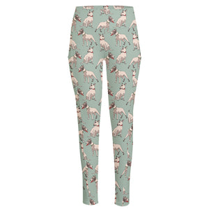 Laurel Green Bull Terrier Pattern Print High-Waisted Pocket Leggings