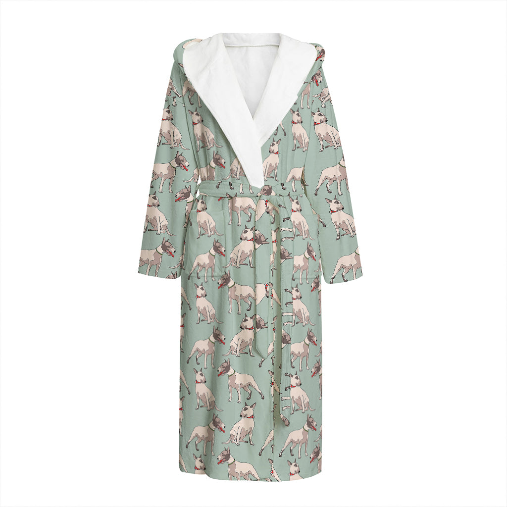 Laurel Green Bull Terrier Pattern Print Hooded Bathrobe