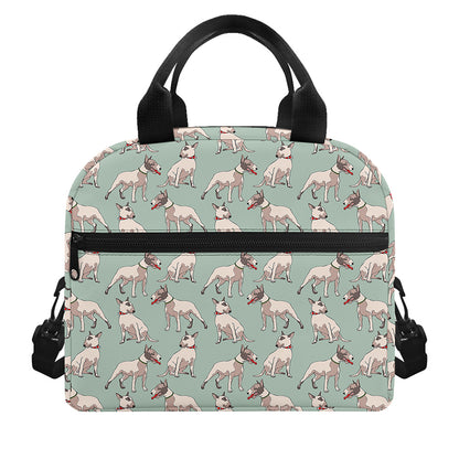 Laurel Green Bull Terrier Pattern Print Insulated Lunch Bag
