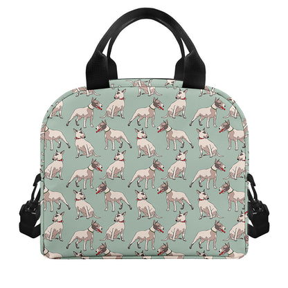 Laurel Green Bull Terrier Pattern Print Insulated Lunch Bag