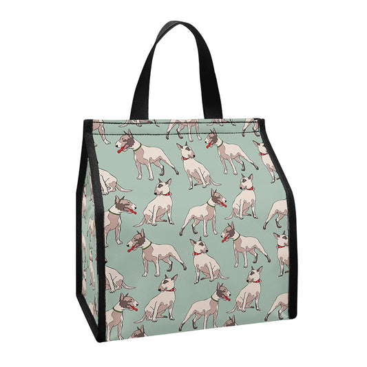 Laurel Green Bull Terrier Pattern Print Insulated Lunch Tote