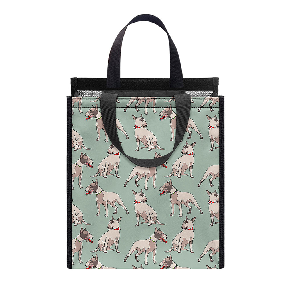 Laurel Green Bull Terrier Pattern Print Insulated Lunch Tote