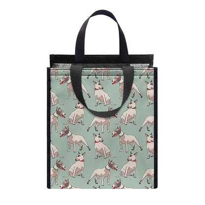 Laurel Green Bull Terrier Pattern Print Insulated Lunch Tote