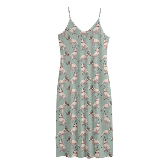 Laurel Green Bull Terrier Pattern Print Jersey Midi Cami Dress