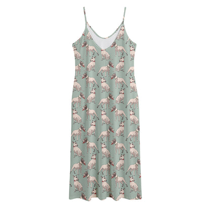 Laurel Green Bull Terrier Pattern Print Jersey Midi Cami Dress