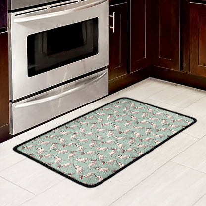 Laurel Green Bull Terrier Pattern Print Kitchen Mat